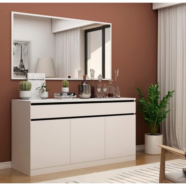Aparador Imperial 3 Portas 3 Prateleiras Espelho Branco-Preto - Imagem 2