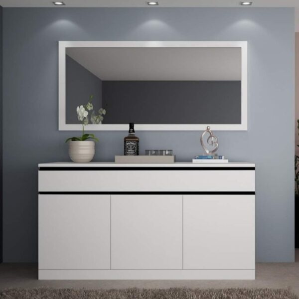 Aparador Imperial 3 Portas 3 Prateleiras Espelho Branco-Preto