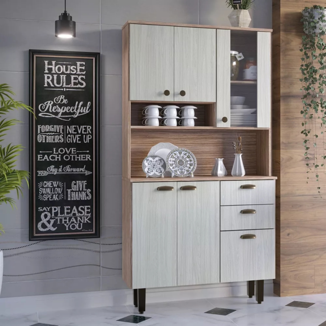 Armário de Cozinha Nápoles 6 Portas e 2 Gavetas Noce Legno