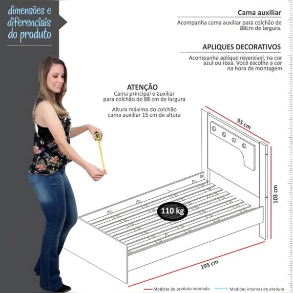 Cama Infantil Dupla Bolinha Gelius Móveis - Imagem 6