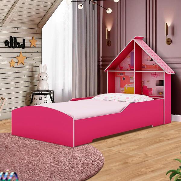 Cama Casinha Rosa Cabeceira com Desenhos – Diversão e Conforto