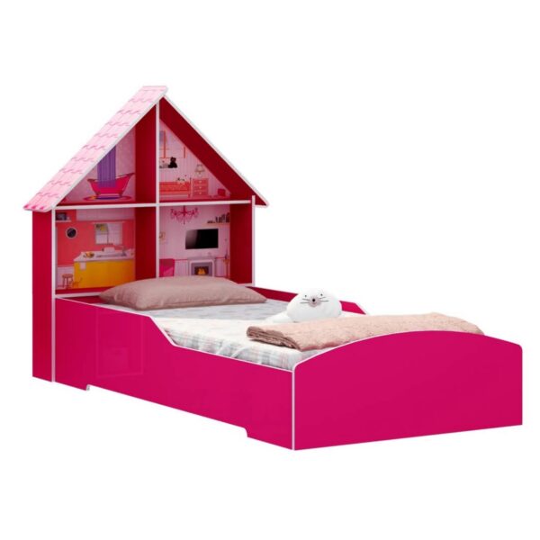 Cama Casinha Rosa Cabeceira com Desenhos - Imagem 3