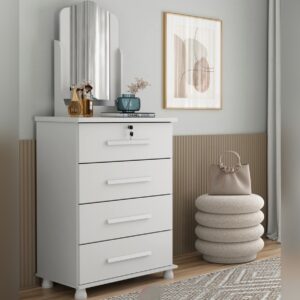 Cômoda Dalila 4 Gavetas com Espelho Branco