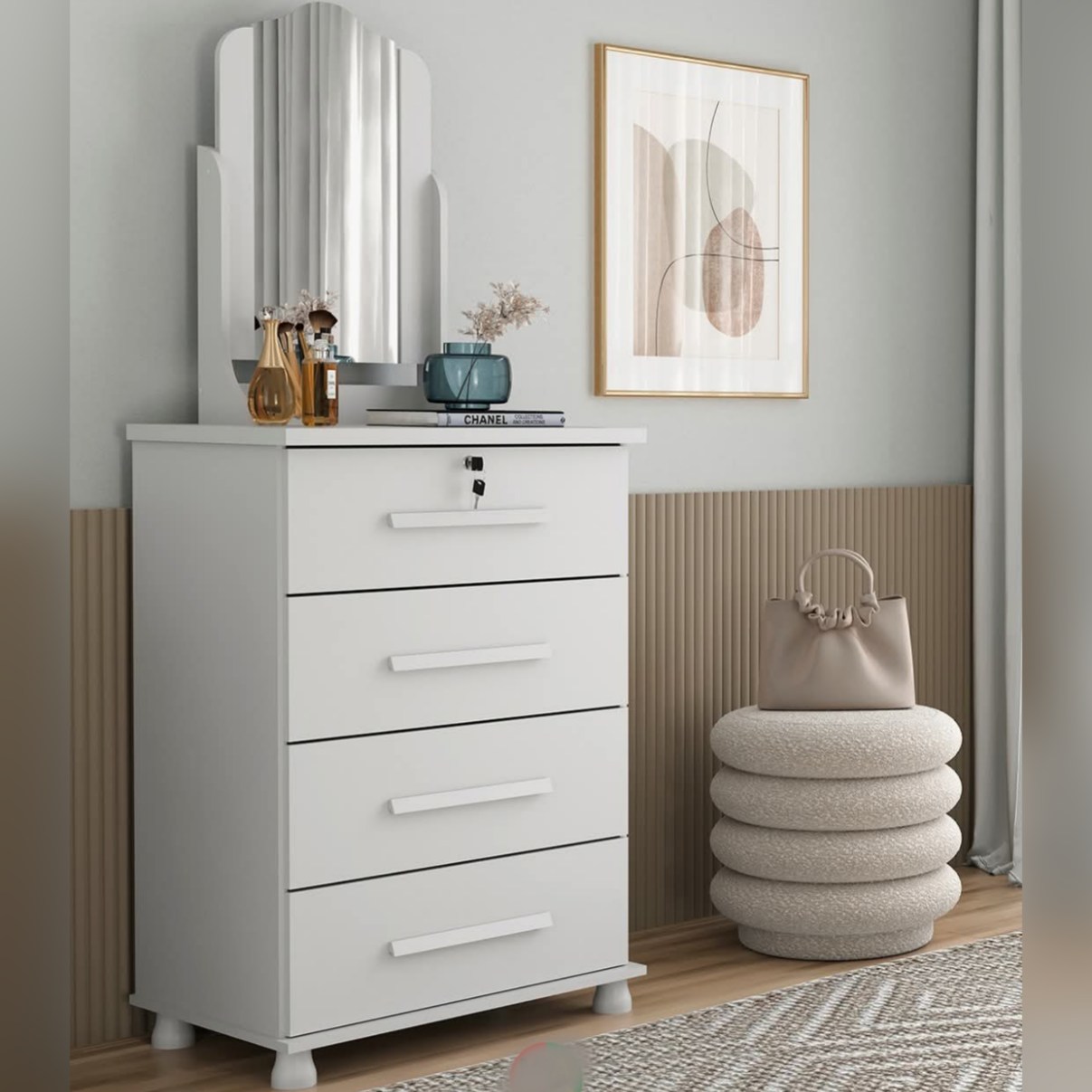 Cômoda Dalila 4 Gavetas com Espelho Branco