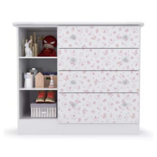 Cômoda Bebê Newbaby Baby 4 Gavetas 1 Porta Rosa - Imagem 3
