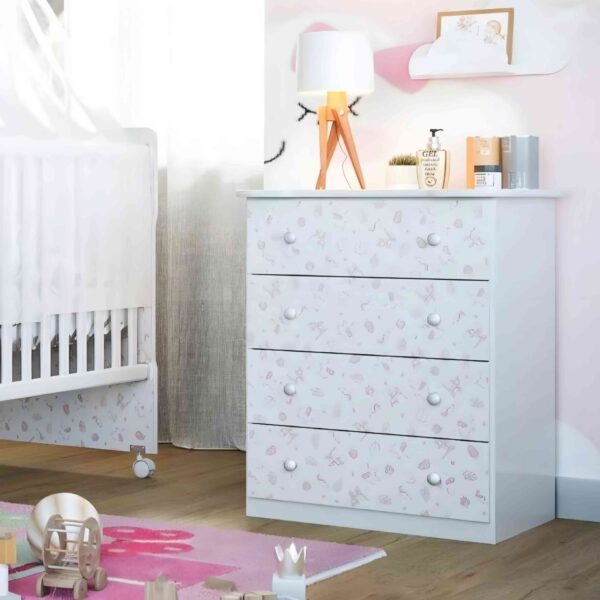 Cômoda Bebê Newbaby 4 Gavetas Rosa