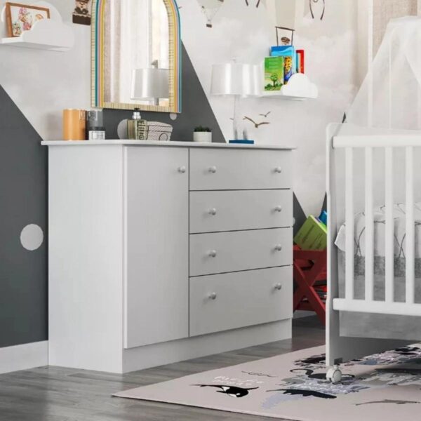 Cômoda Bebê Newbaby Baby 4 Gavetas 1 Porta Branco
