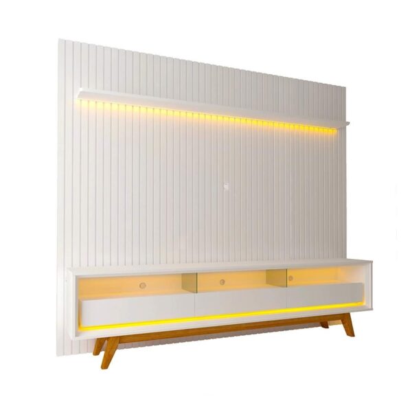 Conjunto Painel Ripado 2,75m + Rack Requinte Nat Branco - Imagem 2