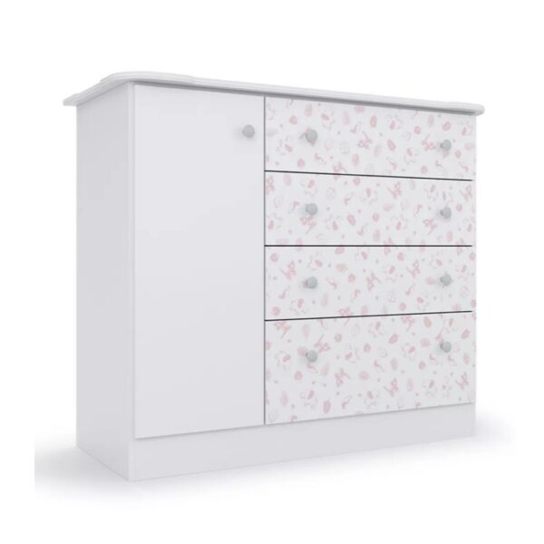 Cômoda Bebê Newbaby Baby 4 Gavetas 1 Porta Rosa - Imagem 2