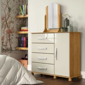 Cômoda Ariana com Espelho Madeirado/Off White