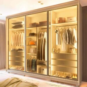 Guarda-Fato Casal Platinum - 03 Portas em Vidro Reflecta e LED