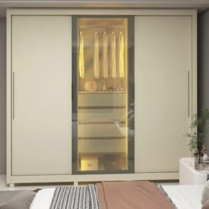 Guarda-Roupa Casal 3 Portas 1 Porta Reflecta com LED 100% MDF Royale