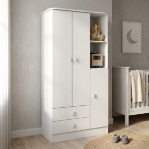 Guarda-Roupa de Bebê 3 Portas 2 Gavetas Baby Branco