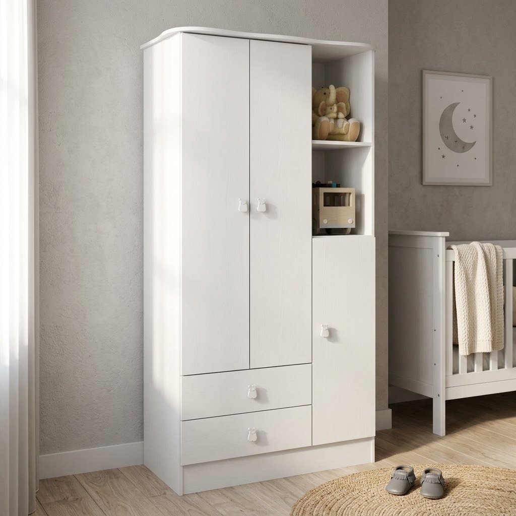 Guarda-Roupa de Bebê 3 Portas 2 Gavetas Baby Branco
