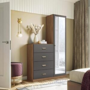 Cômoda 4 Gavetas 1 Porta com Espelho Estilo