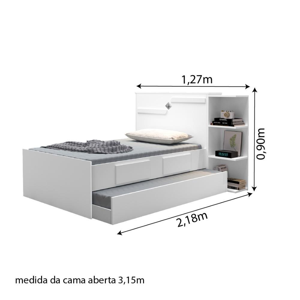 Cama Dupla Solteiro Cabeceira Baú 2 Gavetas Hortência - Imagem 3