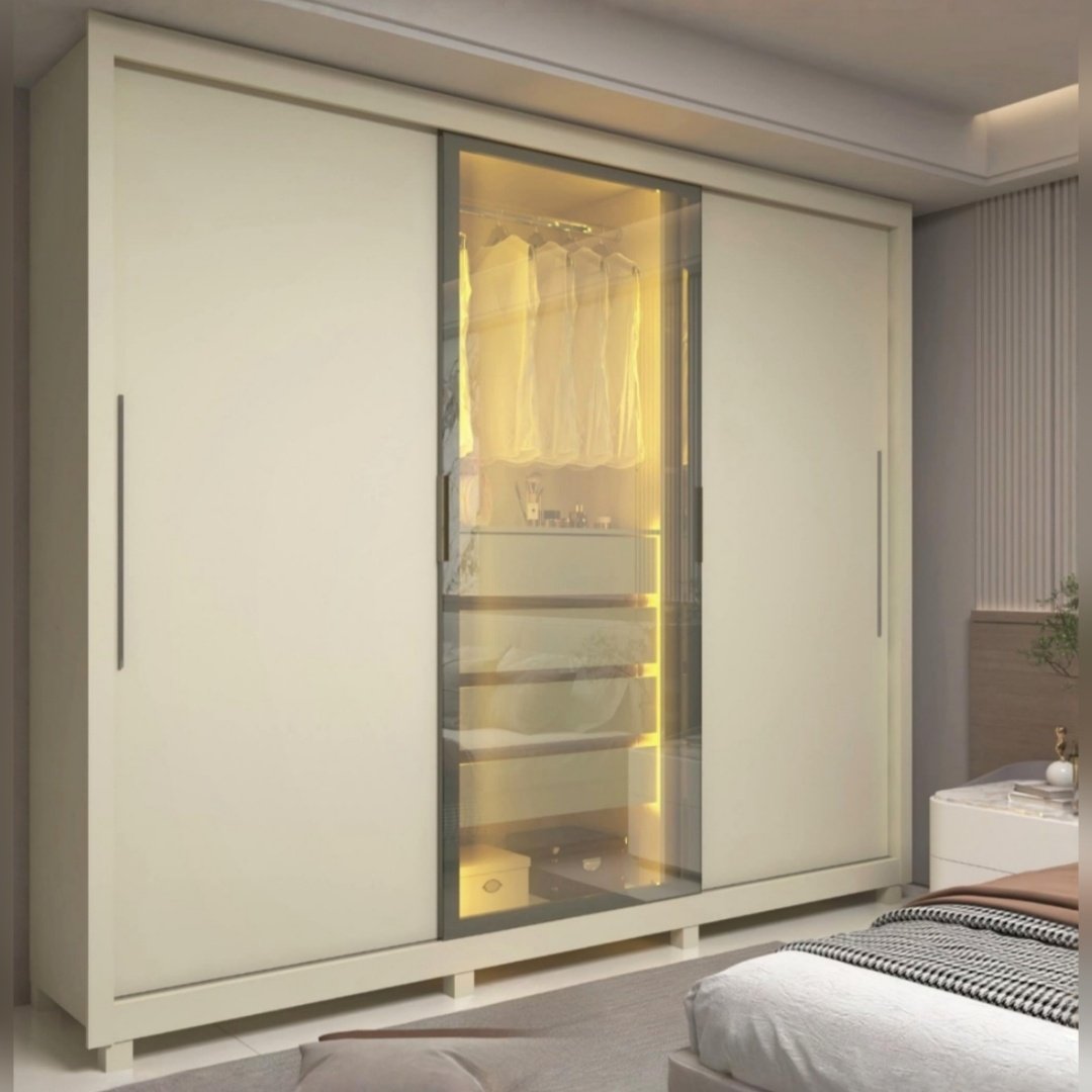 Guarda-Fato Casal Royale Reflecta 3 Portas 4 Gavetas — Off White